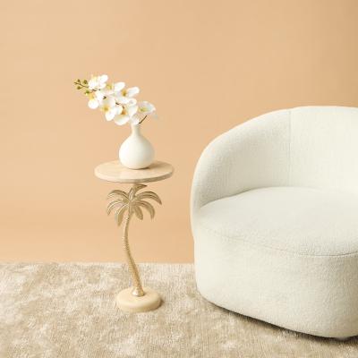 Palm Tree Pedestal Table with Travertine Base - 30x55 cms