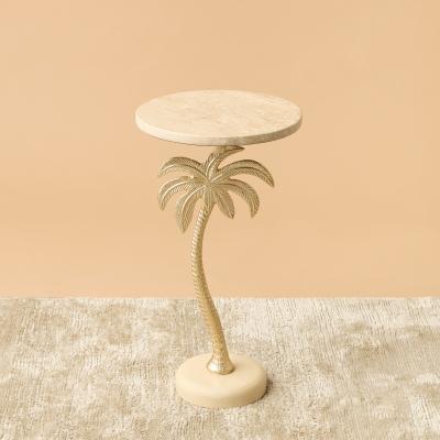 Palm Tree Pedestal Table with Travertine Base - 30x55 cms