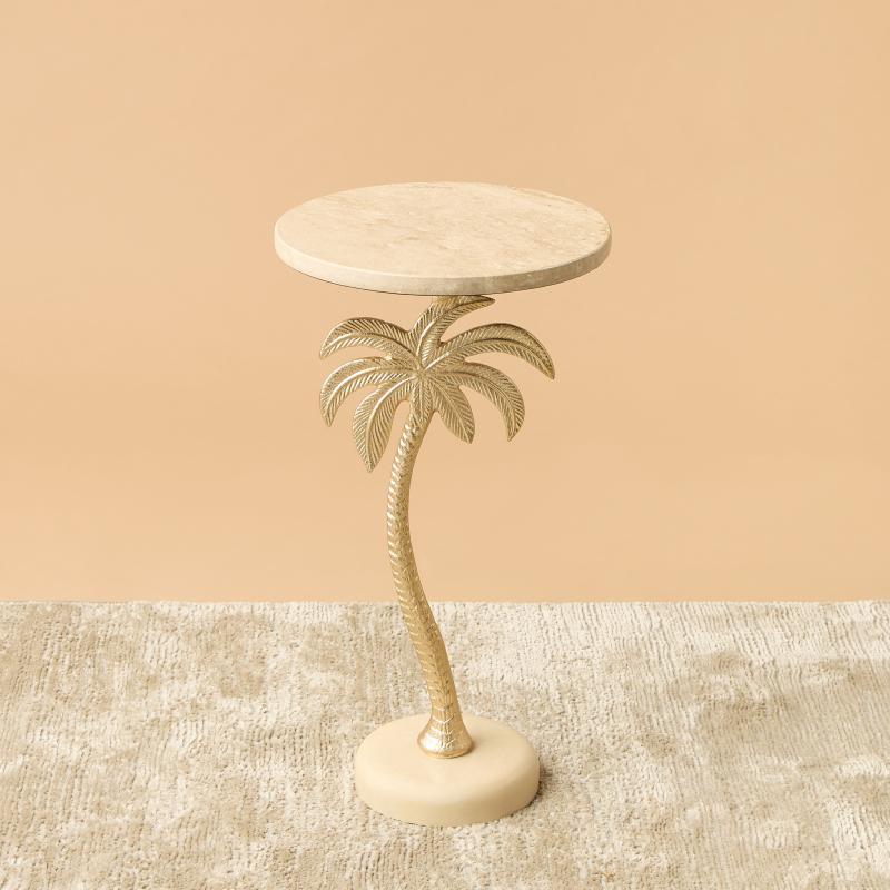 Palm Tree Pedestal Table with Travertine Base - 30x55 cms