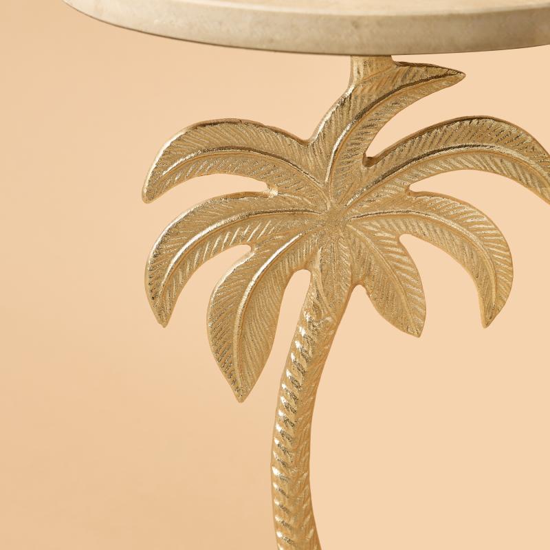Palm Tree Pedestal Table with Travertine Base - 30x55 cms