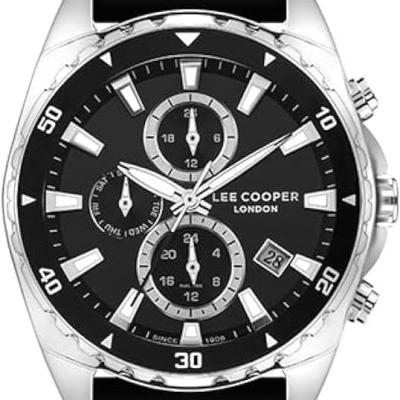 Lee Cooper Men's Quartz Movement Watch, Multi Function Display and Silicone Strap - LC07527.351, Black