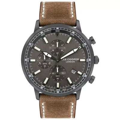 Lee Cooper Men's Watch, Multifunction, Leather Strap, 46mm, LC07943.064 - Brown