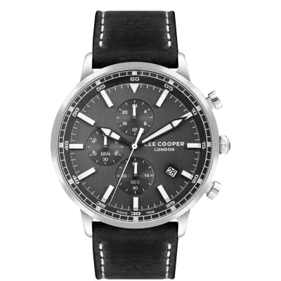 Lee Cooper LC07943.351 Quartz Men Super Metal Case Leather Band Black Dail Watch