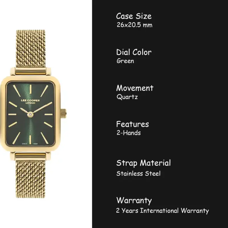 Lee Cooper Analog Black Rectangle Dial Women's Watch - LC07815.170